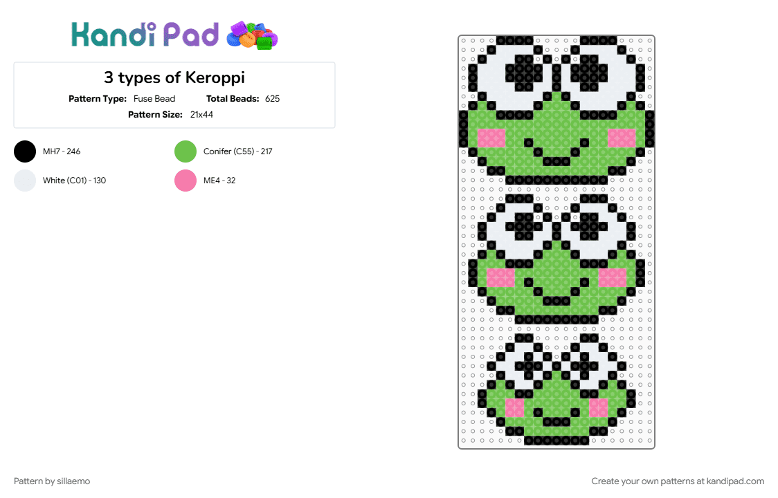 3 types of Keroppi - Fuse Bead Pattern by sillaemo on Kandi Pad - green