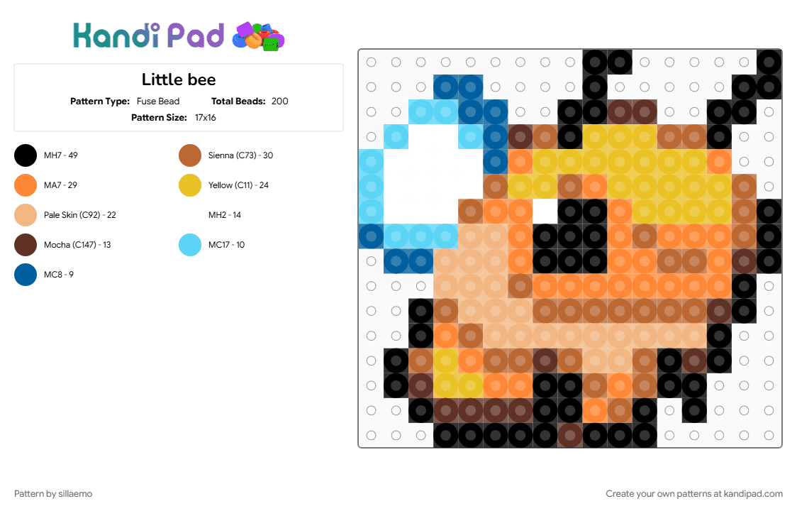 Little bee - Fuse Bead Pattern by sillaemo on Kandi Pad - bee, beige, cute, orange, tan, yellow