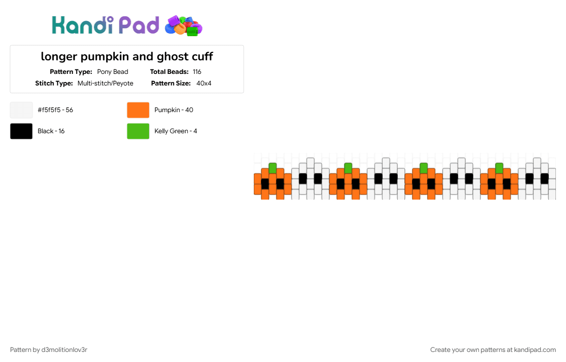 longer pumpkin and ghost cuff - Pony Bead Pattern by d3molitionlov3r on Kandi Pad - halloween, orange