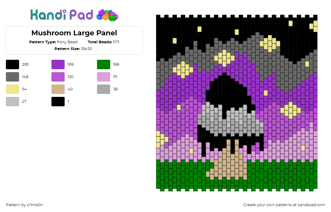 Mushroom Large Panel - Pony Bead Pattern by cr1ms0n on Kandi Pad - mushroom,night,nature,panel,stars,sky,dark,purple,black