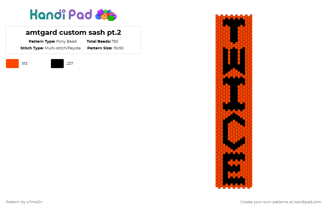 amtgard custom sash pt.2 - Pony Bead Pattern by cr1ms0n on Kandi Pad - black,red