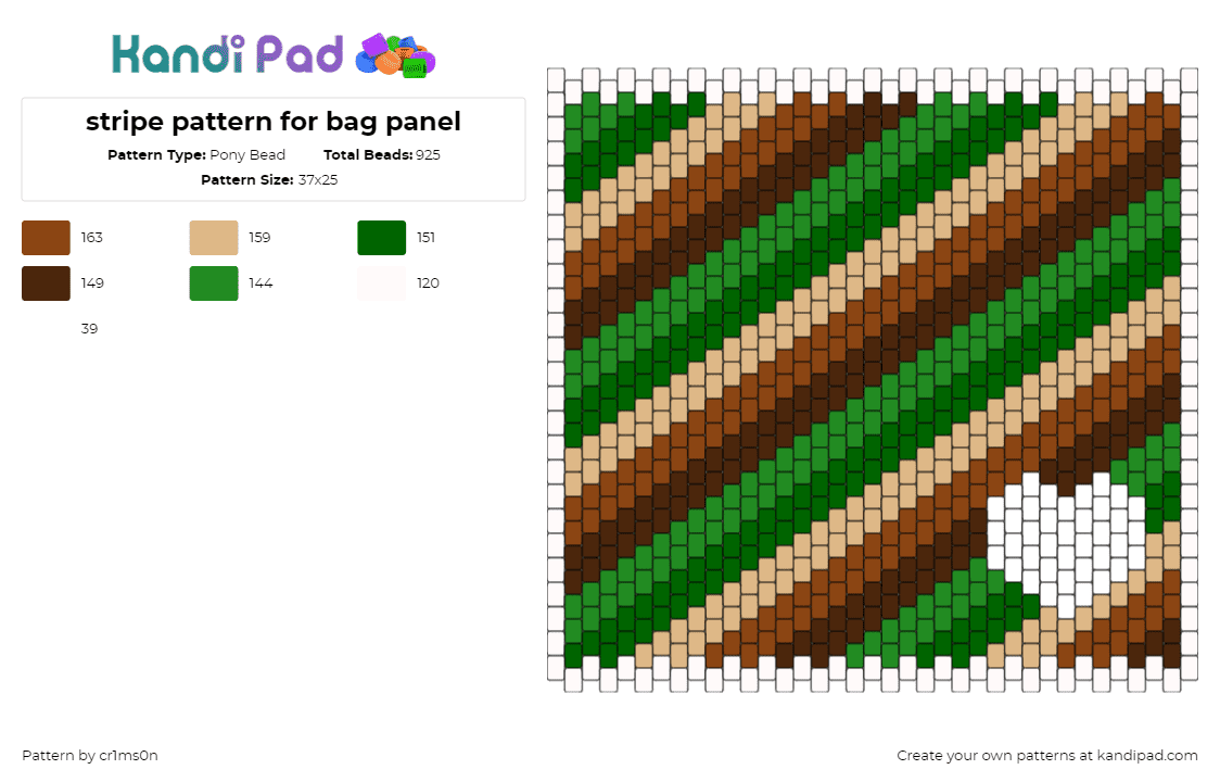 stripe pattern for bag panel - Pony Bead Pattern by cr1ms0n on Kandi Pad - camouflage,diagonal,stripes,heart,panel,bag,green,brown,tan