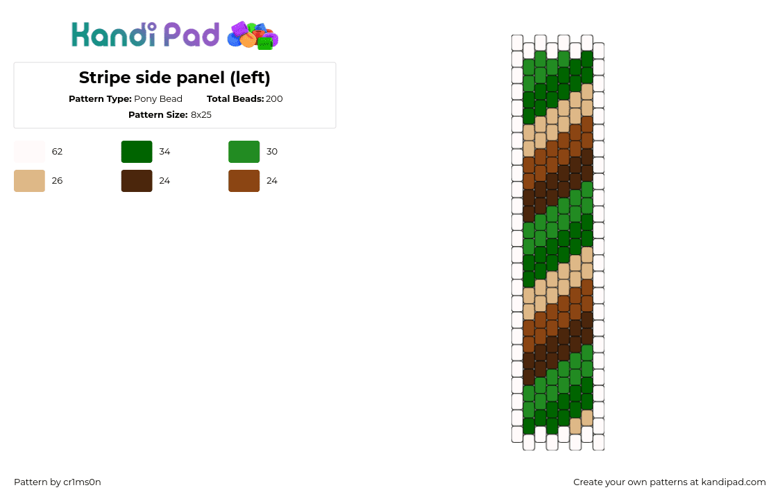 Stripe side panel (left) - Pony Bead Pattern by cr1ms0n on Kandi Pad - camo,camouflage,diagonal,stripes,earthy,panel,bag,brown,tan,green