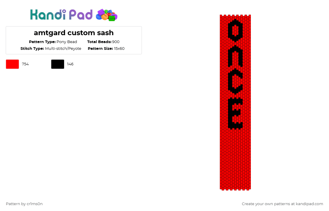 amtgard custom sash - Pony Bead Pattern by cr1ms0n on Kandi Pad - red