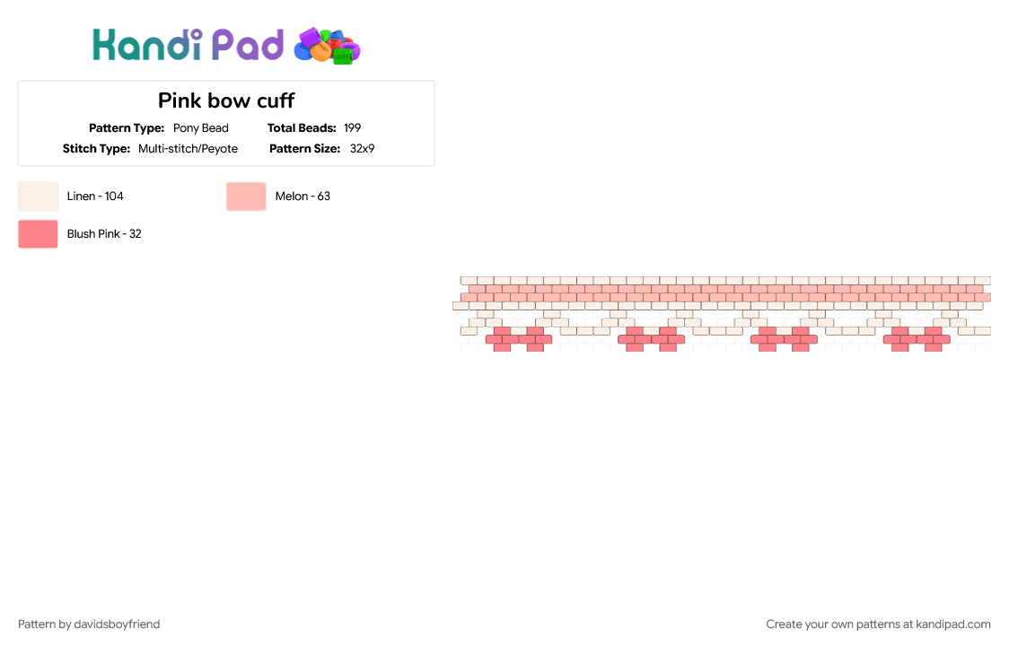 Pink bow cuff - Pony Bead Pattern by davidsboyfriend on Kandi Pad - beige, bow, cotdbows, cute, cutecore, pink, pretty, red