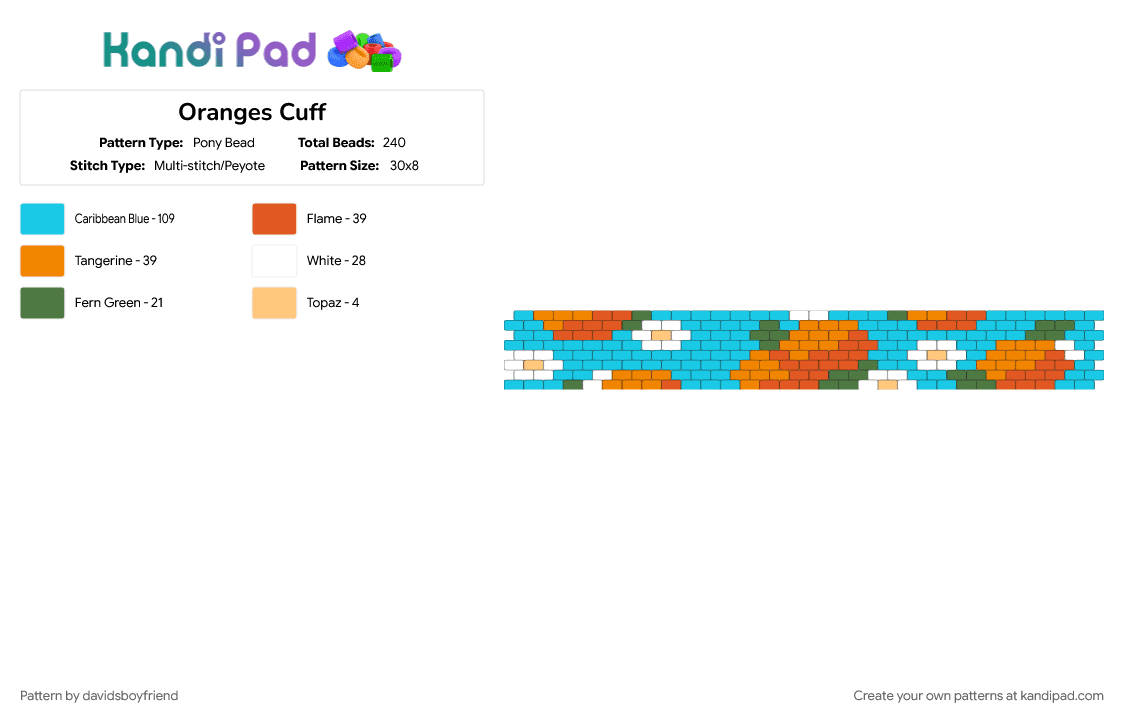 Oranges Cuff - Pony Bead Pattern by davidsboyfriend on Kandi Pad - cute, flowers, fruit, leaves, light blue, nature, oranges, summer, tropical