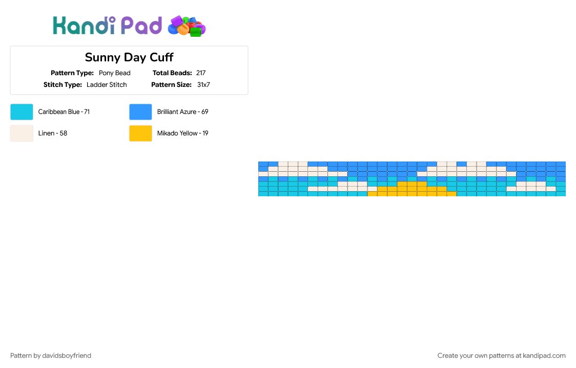 Sunny Day Cuff - Pony Bead Pattern by davidsboyfriend on Kandi Pad - blue, cloud, landscape, light blue, nature, sky, sun, sunny