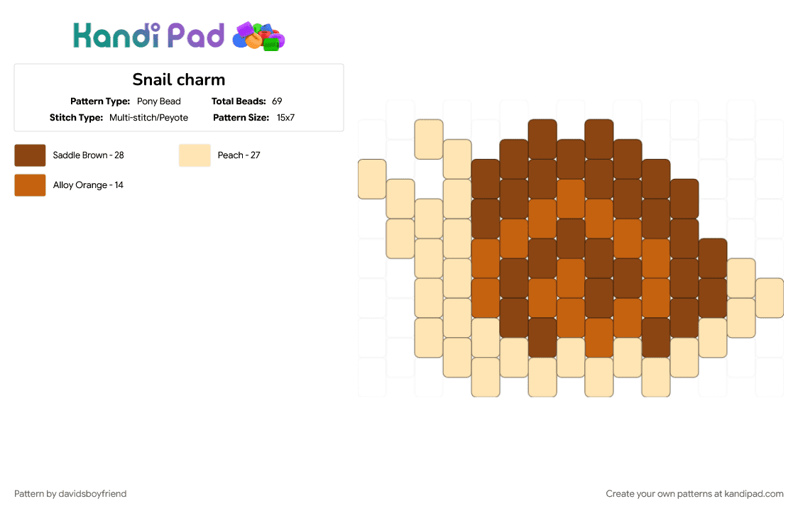 Snail charm - Pony Bead Pattern by davidsboyfriend on Kandi Pad - animal, beige, brown, charm, cute, nature, red, shell, snail