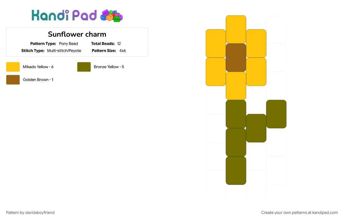 Sunflower charm - Pony Bead Pattern by davidsboyfriend on Kandi Pad - charm, flower, flowers, gold, green, nature, plant, sunflower, yellow