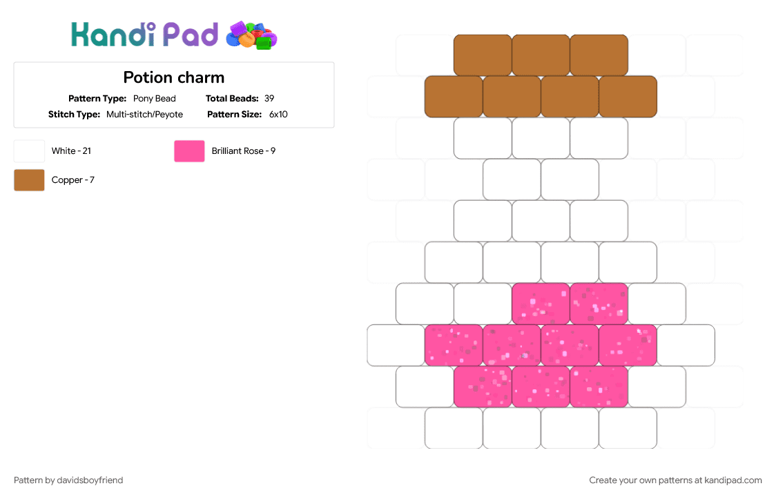 Potion charm - Pony Bead Pattern by davidsboyfriend on Kandi Pad - charm, fantasy, pink, potion, small, small charm, tan, white, witch, witchcraft