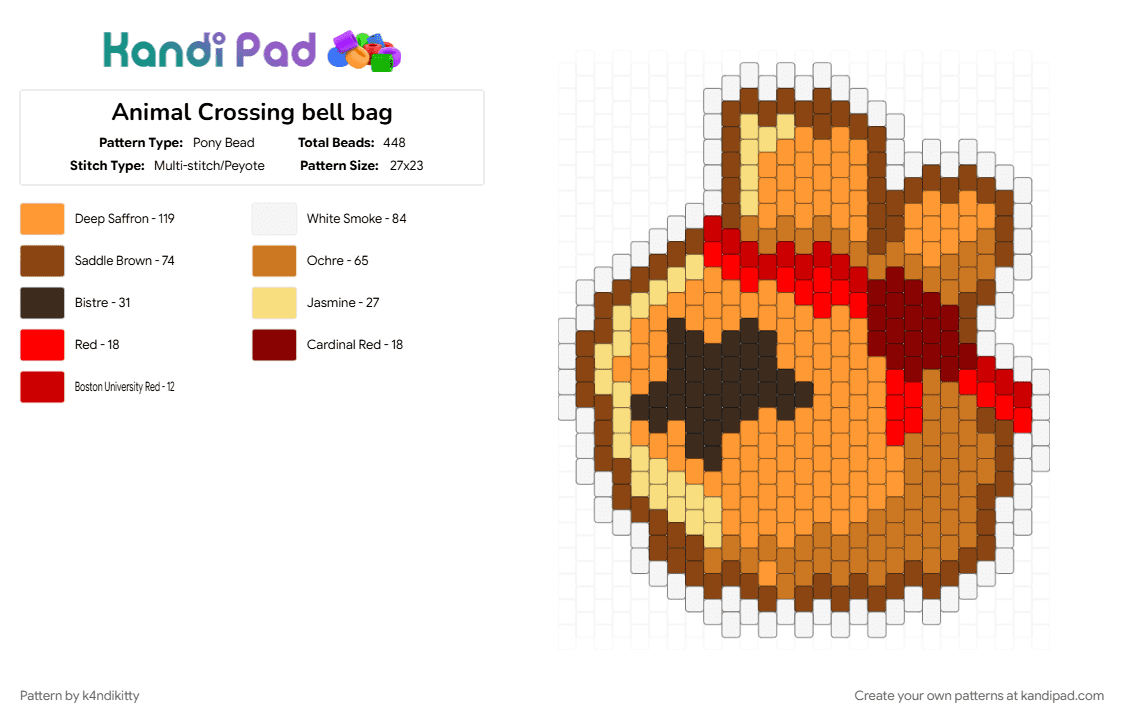 Animal Crossing bell bag - Pony Bead Pattern by k4ndikitty on Kandi Pad - orange, red