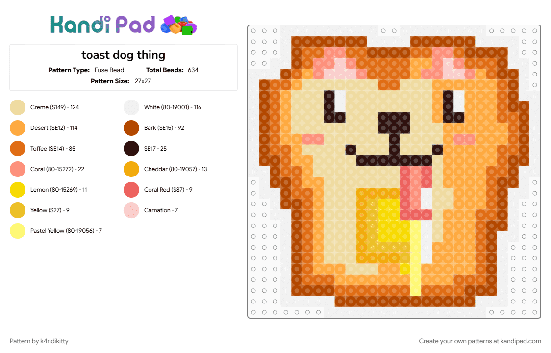 toast dog thing - Fuse Bead Pattern by k4ndikitty on Kandi Pad - beige, orange, red