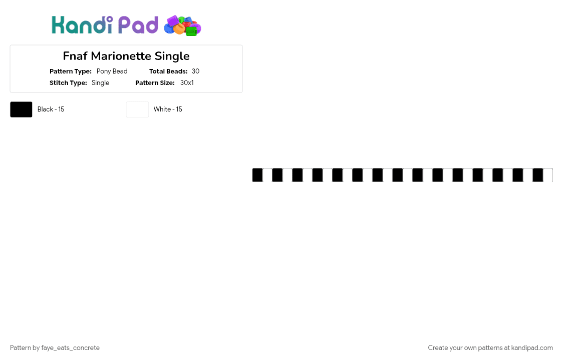 Fnaf Marionette Single - Pony Bead Pattern by faye_eats_concrete on Kandi Pad - black, fnaf 2, white