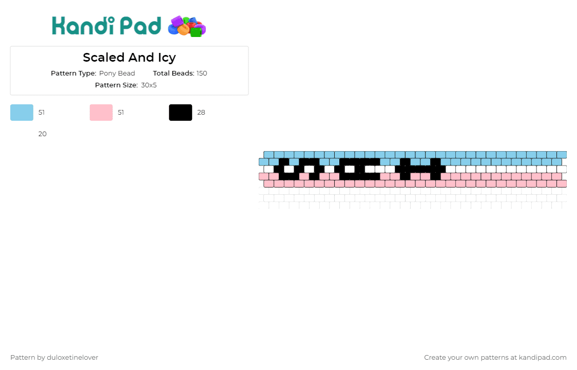 Scaled And Icy - Pony Bead Pattern by duloxetinelover on Kandi Pad - twenty one pilots,band,album,text,music,bracelet,cuff,light blue,pink