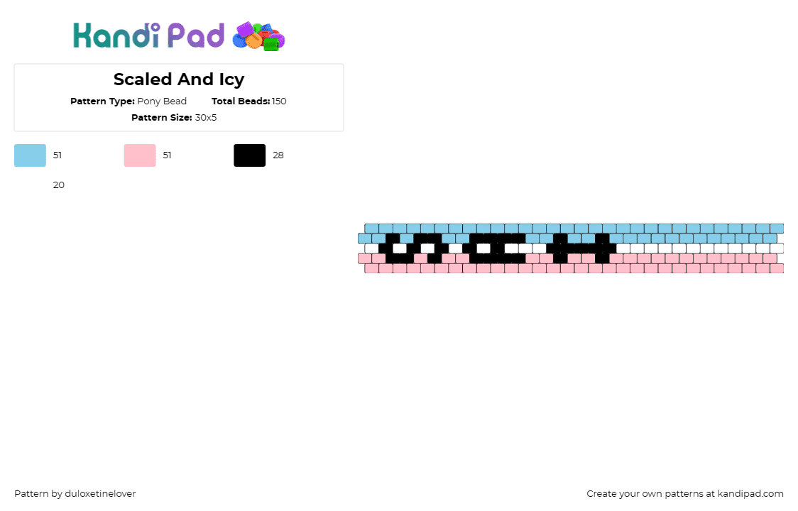 Scaled And Icy - Pony Bead Pattern by duloxetinelover on Kandi Pad - twenty one pilots,band,album,text,music,bracelet,cuff,light blue,pink