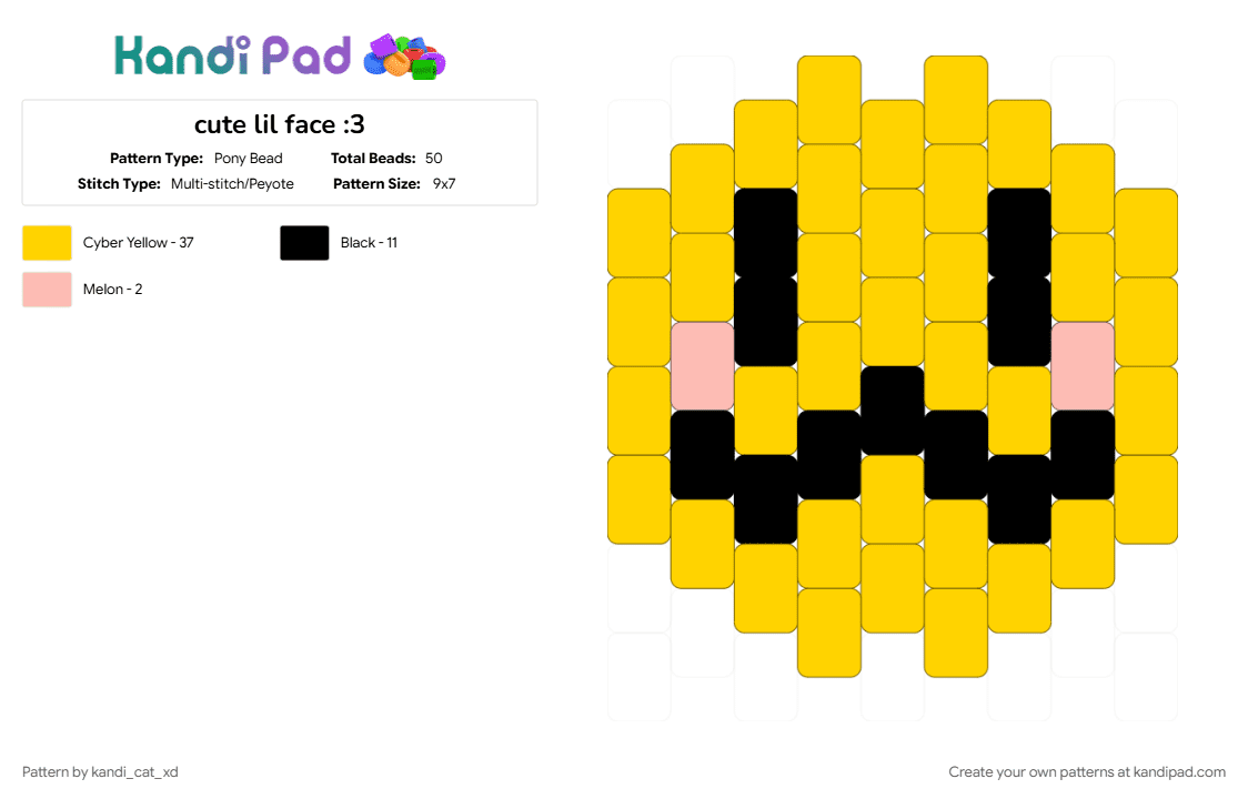 cute lil face :3 - Pony Bead Pattern by kandi_cat_xd on Kandi Pad - cute, smile, yellow