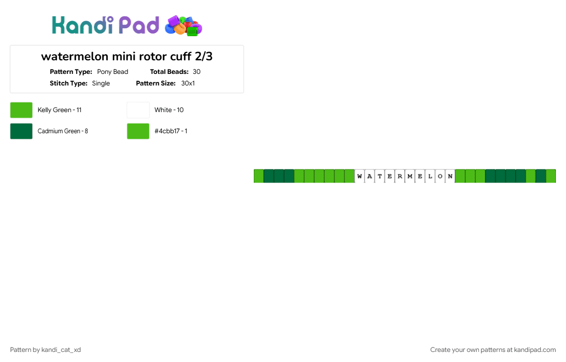 watermelon mini rotor cuff 2/3 - Pony Bead Pattern by kandi_cat_xd on Kandi Pad - cotdfruit, green, watermelon, white