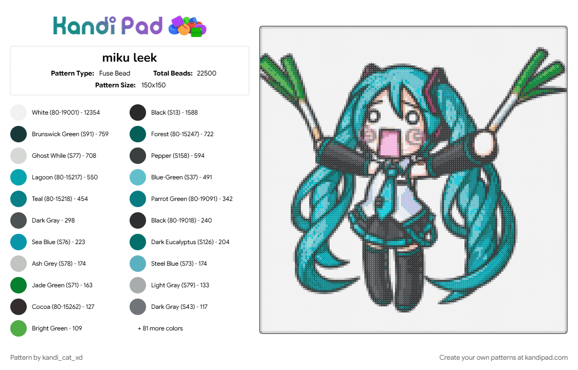miku leek - Fuse Bead Pattern by kandi_cat_xd on Kandi Pad - miku hatsune