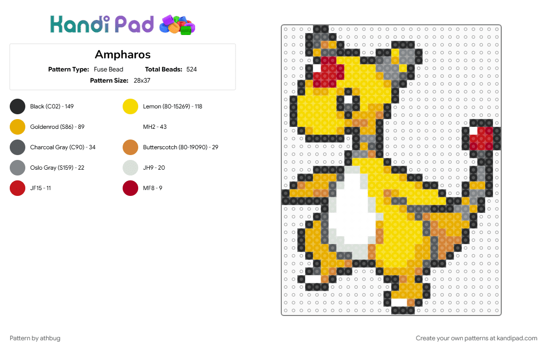 Ampharos - Fuse Bead Pattern by athbug on Kandi Pad - orange, yellow
