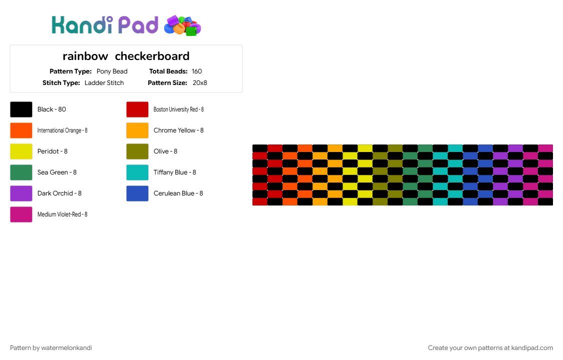 rainbow  checkerboard - Pony Bead Pattern by watermelonkandi on Kandi Pad - 