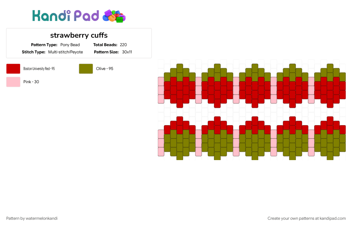 strawberry cuffs - Pony Bead Pattern by watermelonkandi on Kandi Pad - gold, red
