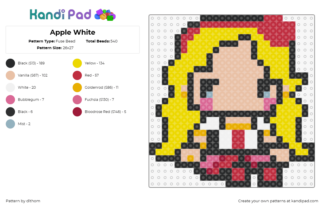 Apple White - Fuse Bead Pattern by dlthom on Kandi Pad - apple white,ever after high,doll,character,chibi,blonde,tv show,tellow,tan,red