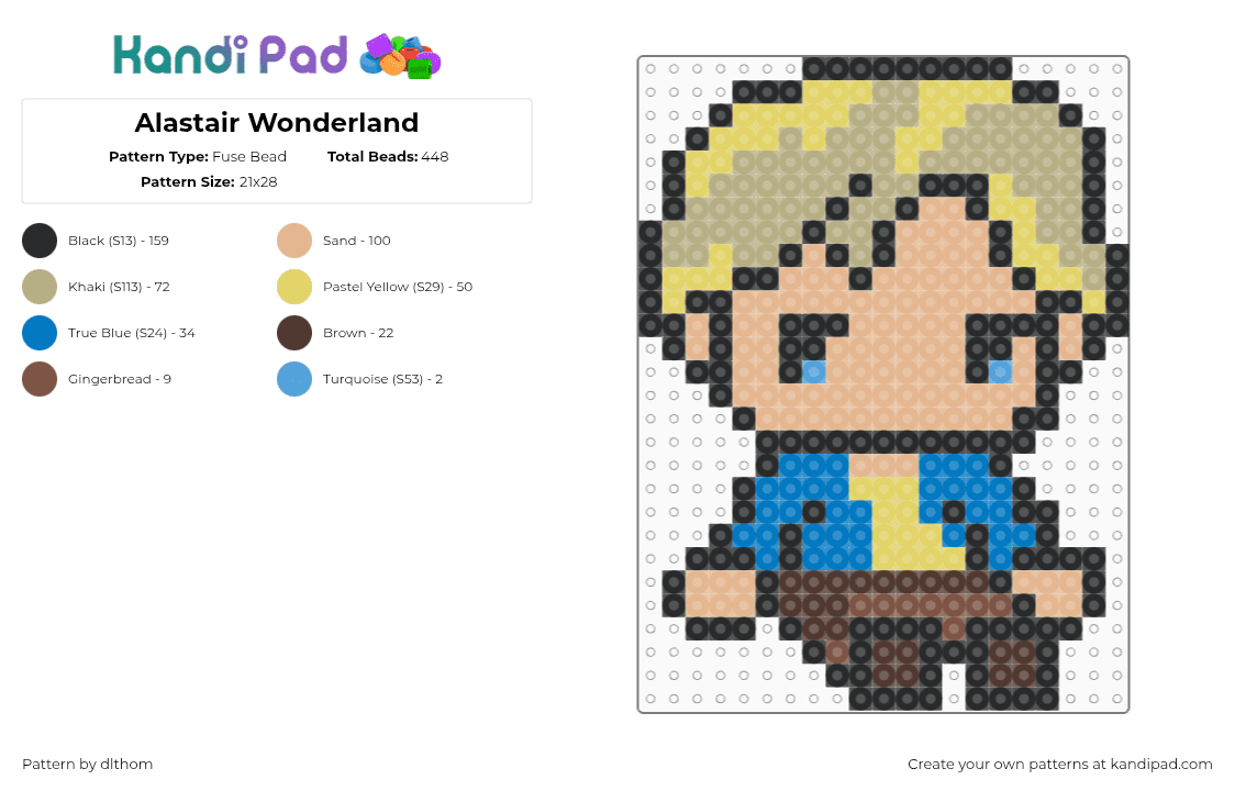 Alastair Wonderland - Fuse Bead Pattern by dlthom on Kandi Pad - beige,yellow