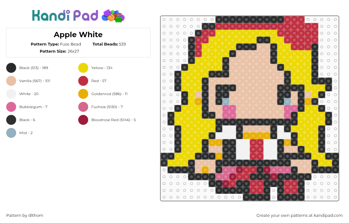 Apple White - Fuse Bead Pattern by dlthom on Kandi Pad - apple white,ever after high,red,yellow,beige