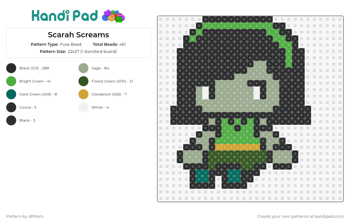 Scarah Screams - Fuse Bead Pattern by dlthom on Kandi Pad - scarah screams,monster high,chibi,character,tv show,doll,tan,black,green
