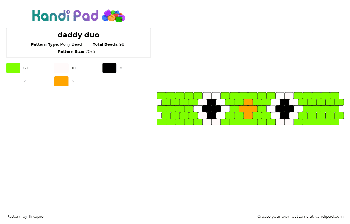 daddy duo - Pony Bead Pattern by 11ikepie on Kandi Pad - duolingo,owl,eyes,face,cuff,green