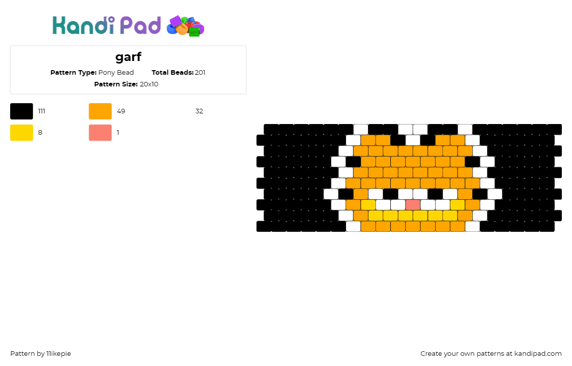 garf - Pony Bead Pattern by 11ikepie on Kandi Pad - garfield,comic,cat,character,cuff,orange,black