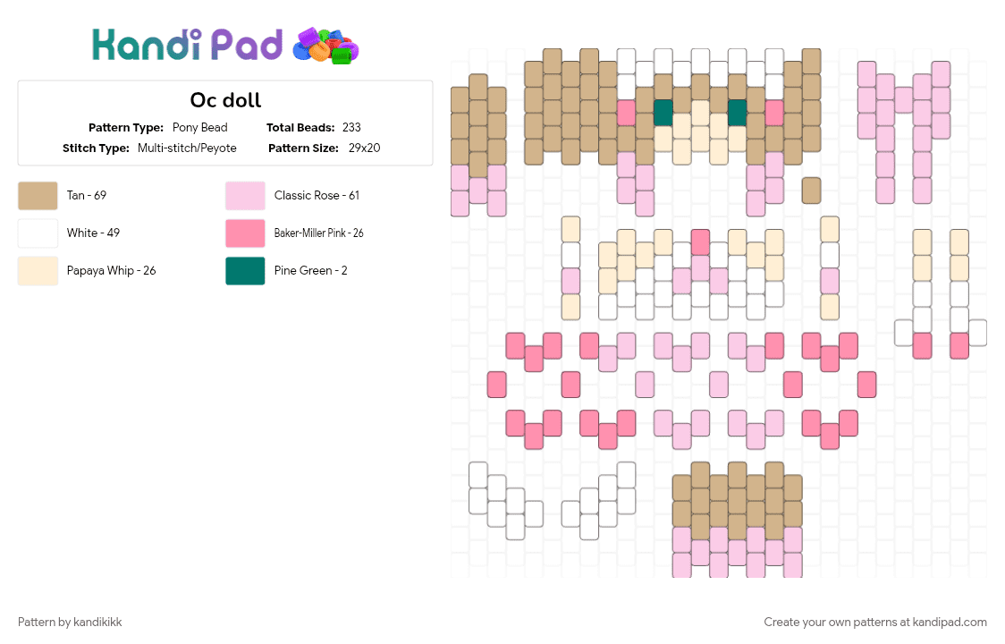 Oc doll - Pony Bead Pattern by kandikikk on Kandi Pad - beige, character, magical girl, oc, pink