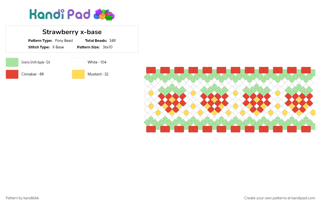 Strawberry x-base - Pony Bead Pattern by kandikikk on Kandi Pad - cute, food, fruit, red, strawberries, strawberry, teal