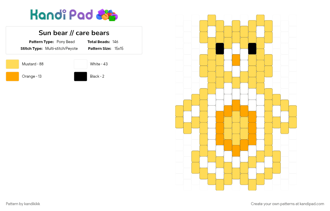 Sun bear // care bears - Pony Bead Pattern by kandikikk on Kandi Pad - care bears, sun, yellow