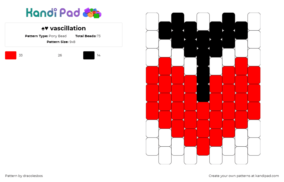 ♠️♥️ vascillation - Pony Bead Pattern by dracolesbos on Kandi Pad - vacillation,spade,heart,ms paint adventures,quadrants,simple,show,red,black