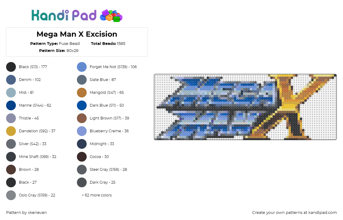 Mega Man X Excision - Fuse Bead Pattern by xkenevan on Kandi Pad - mega man,excision,mashup,logo,video game,dj,music,retro,blue,gold