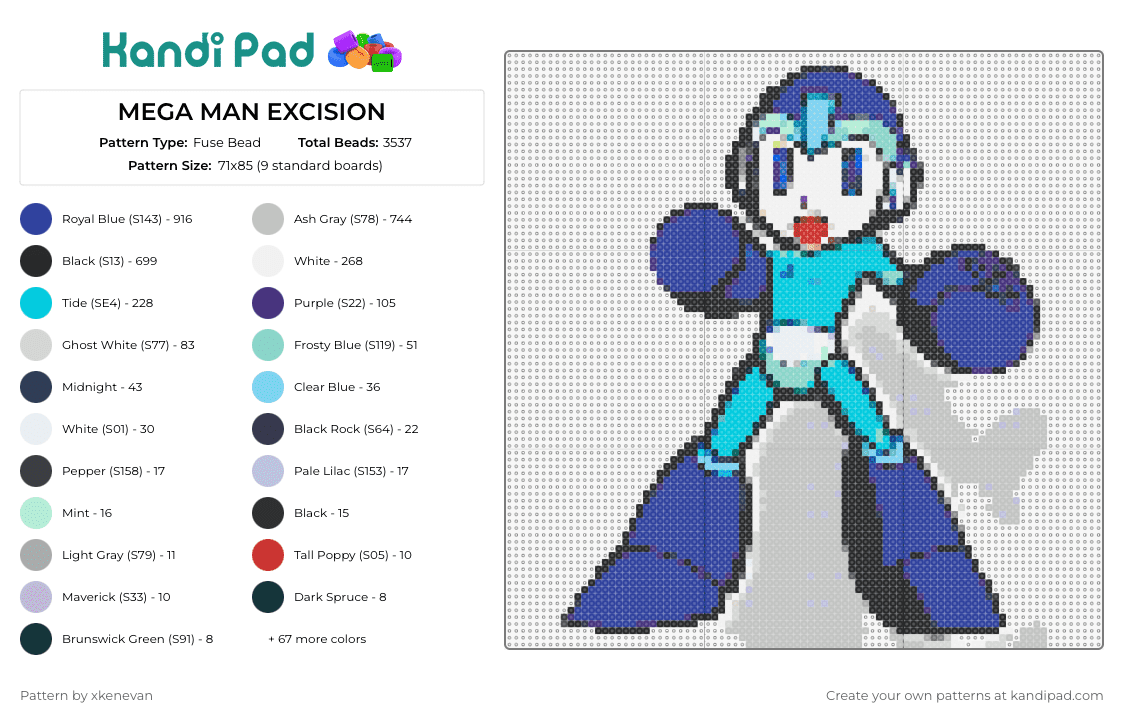 MEGA MAN EXCISION - Fuse Bead Pattern by xkenevan on Kandi Pad - mega man,excision,mashup,character,video game,dj,music,retro,blue,light blue