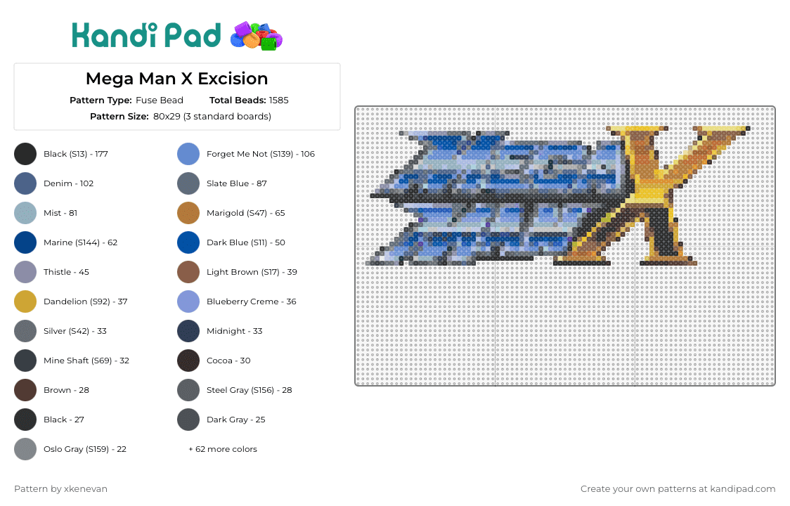 Mega Man X Excision - Fuse Bead Pattern by xkenevan on Kandi Pad - mega man,excision,mashup,logo,video game,dj,music,retro,blue,gold