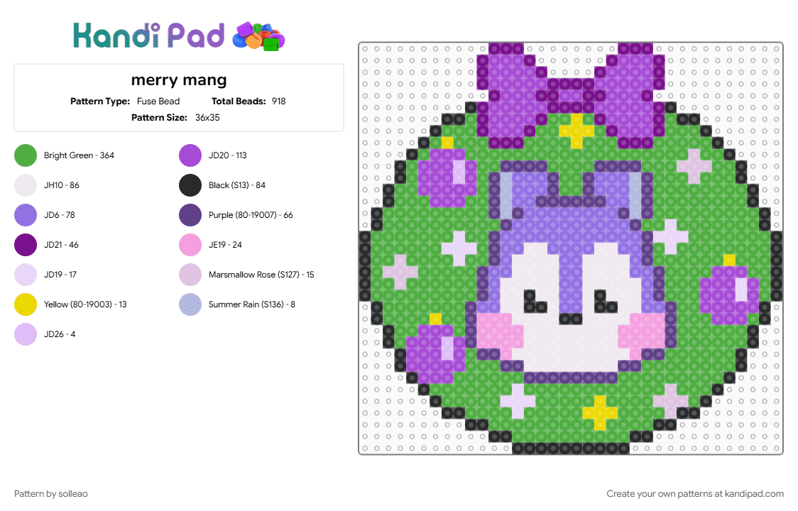 merry mang - Fuse Bead Pattern by solleao on Kandi Pad - bt21, green, purple