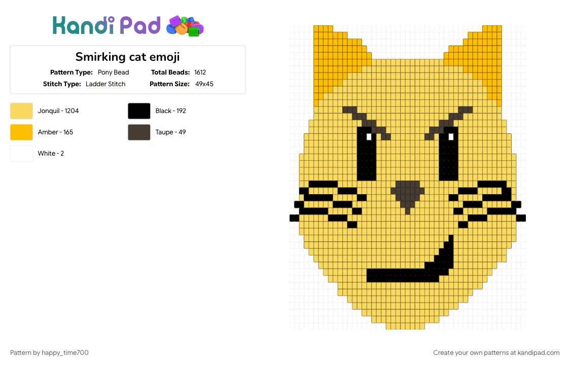 Smirking cat emoji - Pony Bead Pattern by happy_time700 on Kandi Pad - yellow