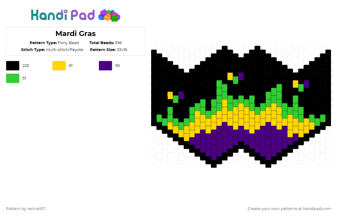 Mardi Gras - Pony Bead Pattern by racine107 on Kandi Pad - black,yellow,purple
