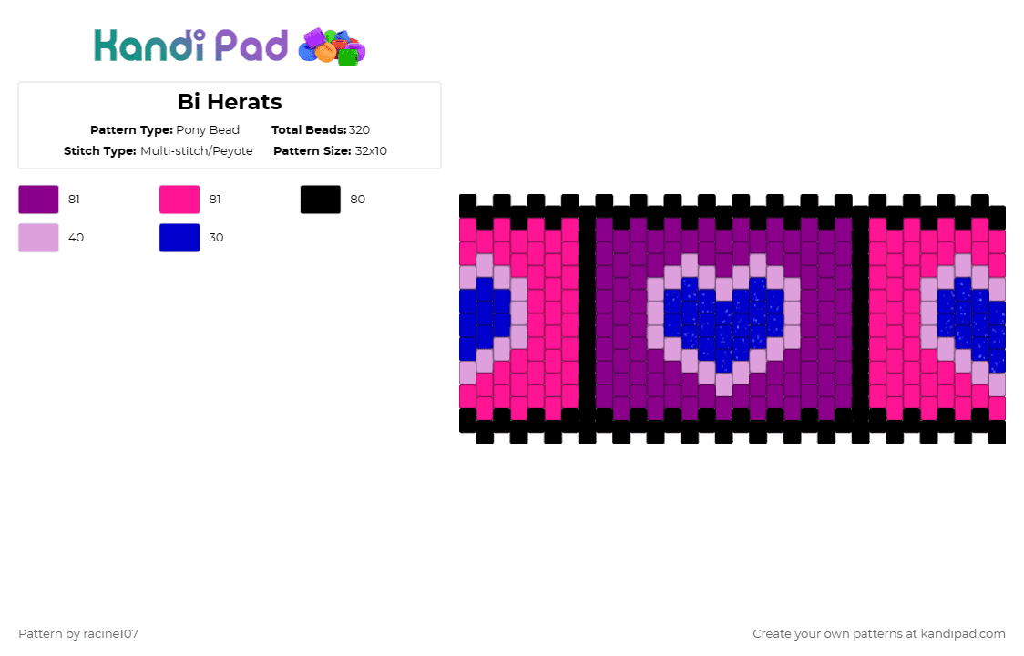 Bi Herats - Pony Bead Pattern by racine107 on Kandi Pad - pink