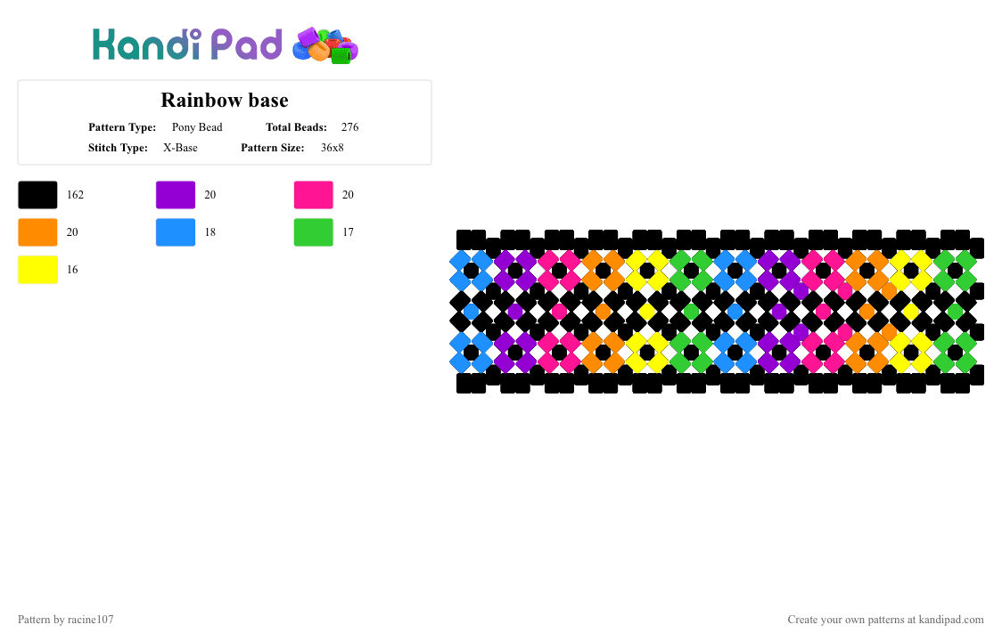 Rainbow base - Pony Bead Pattern by racine107 on Kandi Pad - black,pink,yellow,light blue,colorful