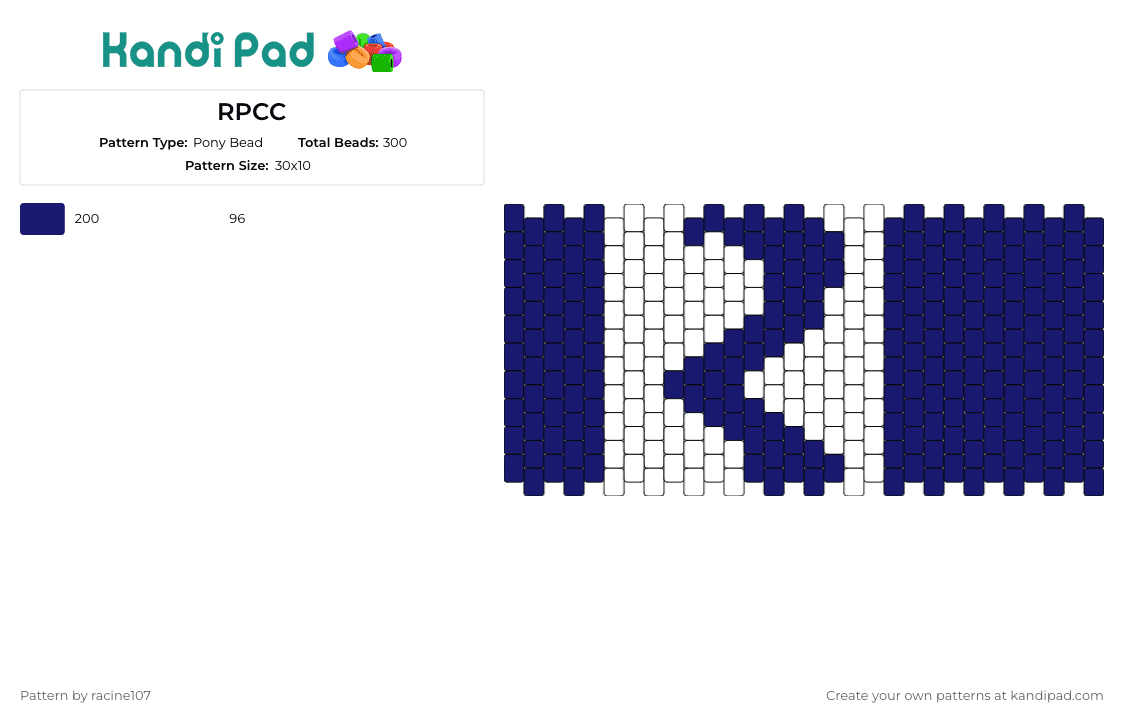 RPCC2 - Pony Bead Pattern by racine107 on Kandi Pad - rpcc,river parishes community college,school,logo,cuff,education,blue,white