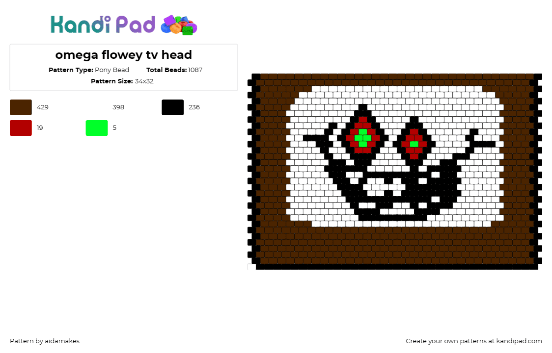 omega flowey tv head - Pony Bead Pattern by aidamakes on Kandi Pad - omega flowey,undertale,asriel dreemurr,video game,villain,teeth,white,brown