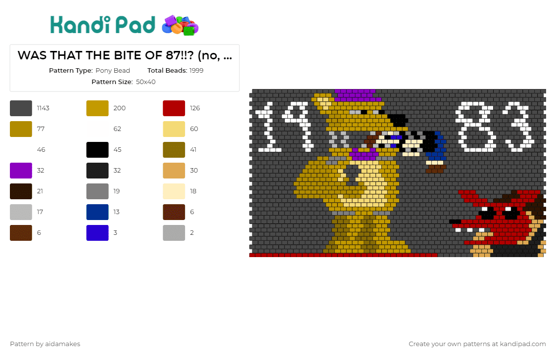 WAS THAT THE BITE OF 87!!? (no, it\'s the bite of 83) - Pony Bead Pattern by aidamakes on Kandi Pad - five nights at freddys,fnaf,video games,bite of 87