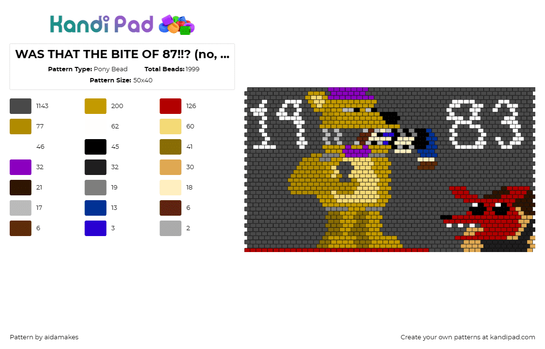 WAS THAT THE BITE OF 87!!? (no, it\'s the bite of 83) - Pony Bead Pattern by aidamakes on Kandi Pad - five nights at freddys,fnaf,video games,bite of 87