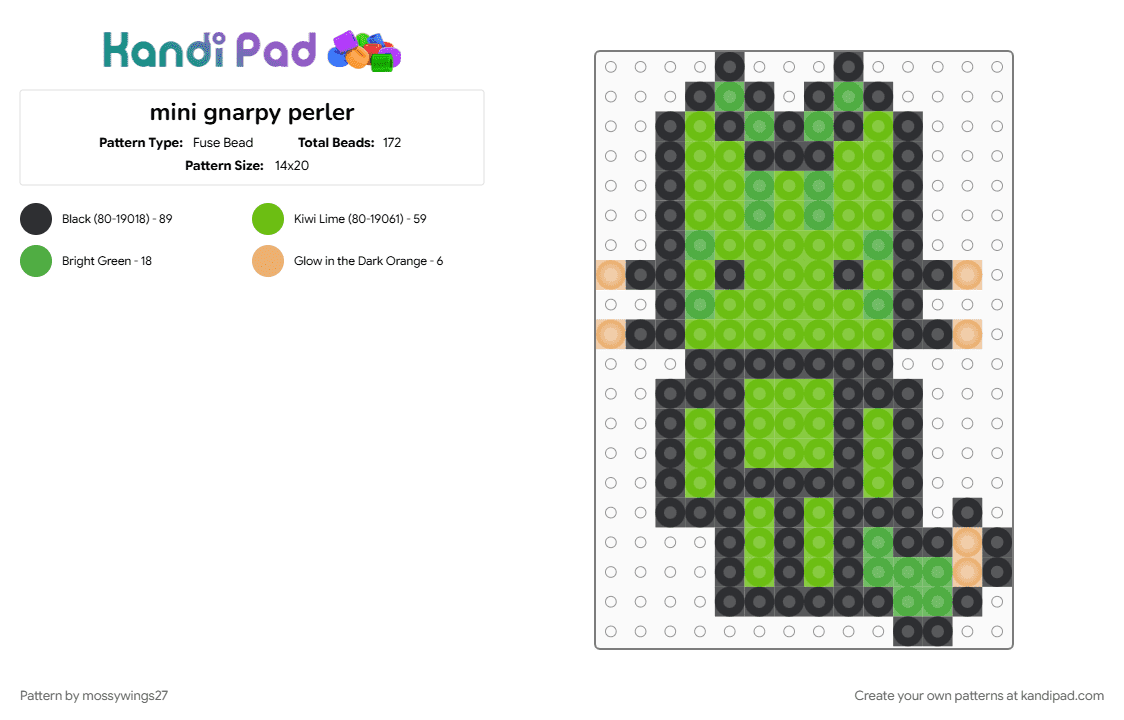 mini gnarpy perler - Fuse Bead Pattern by mossywings27 on Kandi Pad - gnarpy, green, keychain, mini, regretevator, roblox