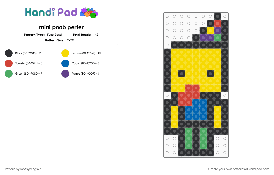 mini poob perler - Fuse Bead Pattern by mossywings27 on Kandi Pad - black, keychain, mini, noob, party, party noob, poob, regretevator, silly, yellow
