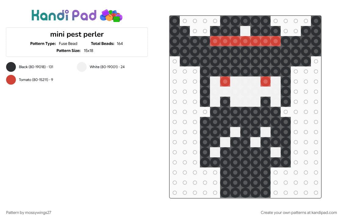 mini pest perler - Fuse Bead Pattern by mossywings27 on Kandi Pad - black, character, evil, keychain, pest, red, regretevator, white